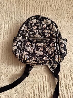 Vera Bradley Quilted Mini Backpack Floral Black Travel School Bag Cotton